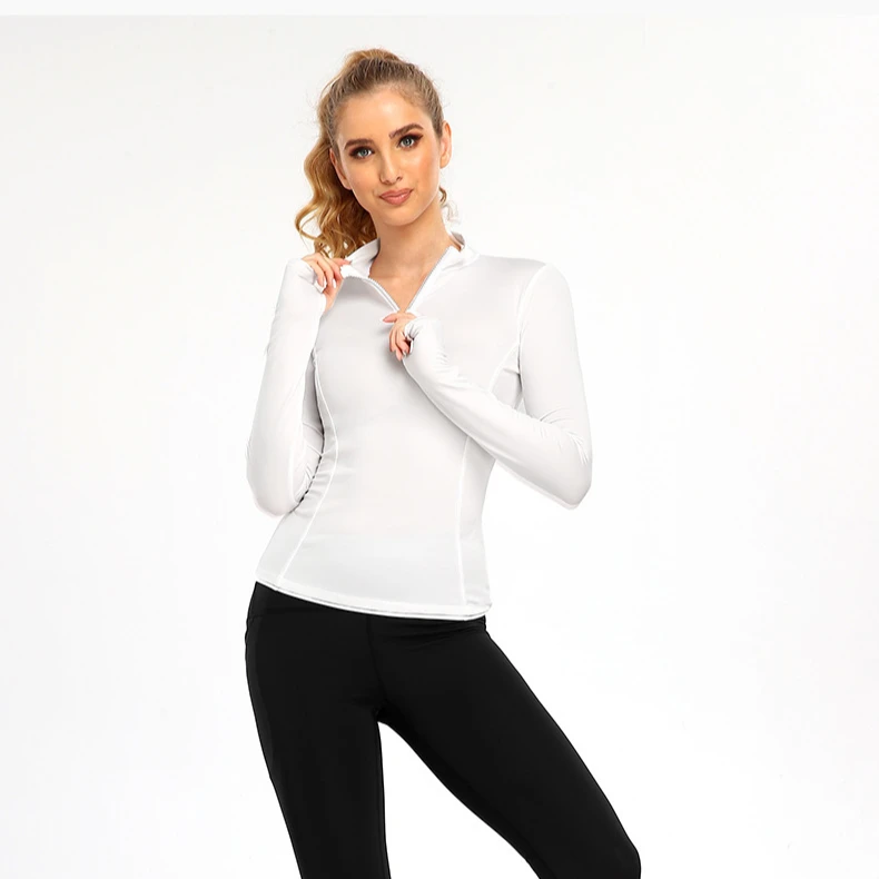 

ladies fitness gym activewear high neck long sleeve sport yoga top for women