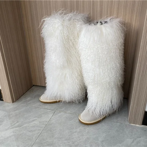 

2021 wholesale custom winter fashionable ladies women mongolian long lamb fur sheep snow boots, Many kinds of colors
