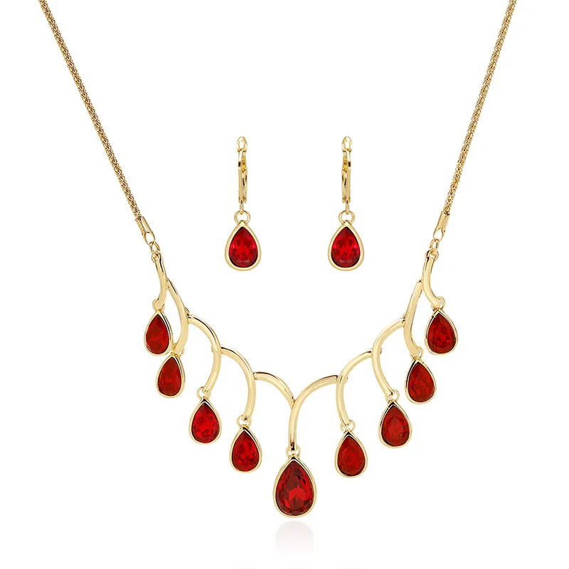 

Jachon Suppliers wholesale water drop shaped ruby bridal jewelry set, Red