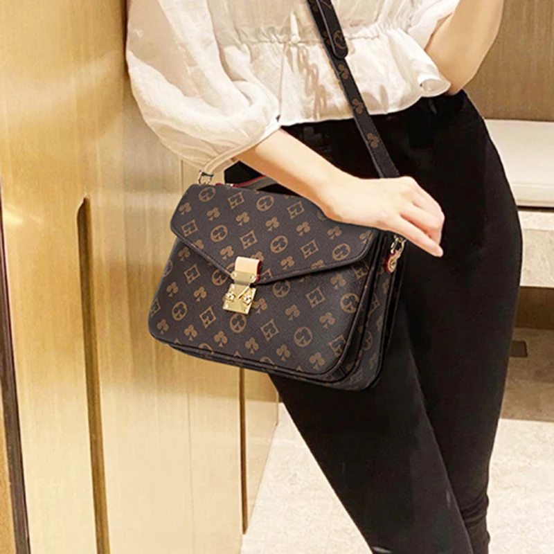 

New Trend Shoulder Bags Women Sling Crossbody Luxury Vintage Fashion Mahjong High Quality PU Leather Messenger Handbags, Brown