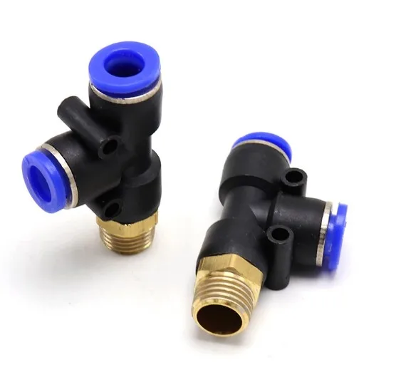 

PD" Pneumatic Fittings 4mm to 12mm Hose Tube 1/4" 1/8" 3/8" 1/2"BSP Male Thread T Shape Tee Air Connector Pipe Coupler