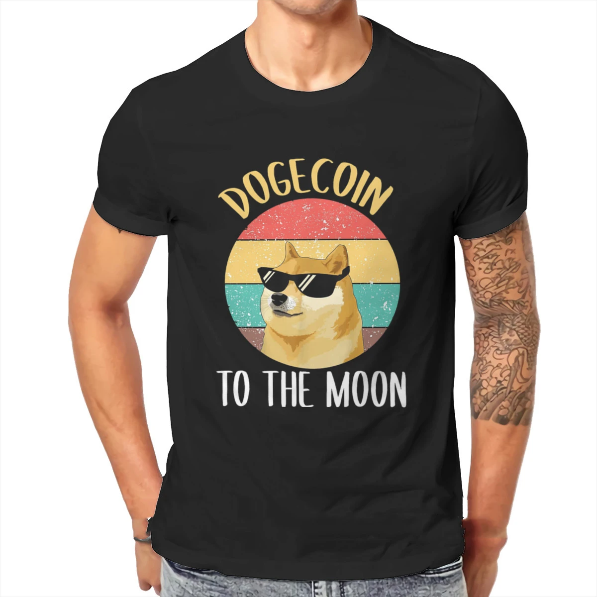 

Bitcoin Cryptocurrency Art Dogecoin To The Moon Classic T Shirt Vintage Loose Cotton Men's Tops Harajuku Crewneck TShirt, Picture shows
