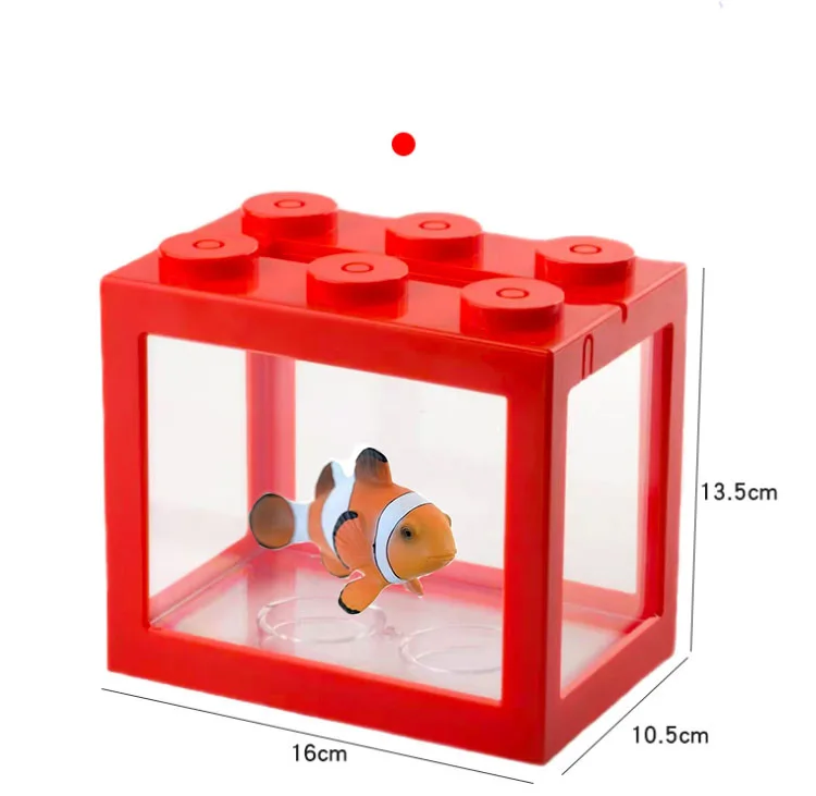 

Hot Selling Colorful Wholesale Small Cute Building Blocks Fish Aquarium Koi Guppy Fish Tank Portable Plastic Mini Beta Fish Tank, Black/green/red/blue/yellow/white