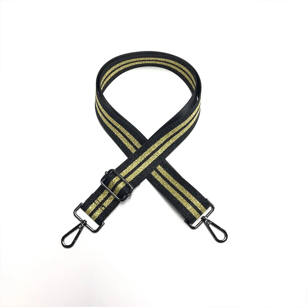 

Zj-S1534 1.5 Inch Black Gold Black Gold Black Adjustable Color Stripe Gold Accessories Purse Bag Ribbon Nylon Shoulder Strap
