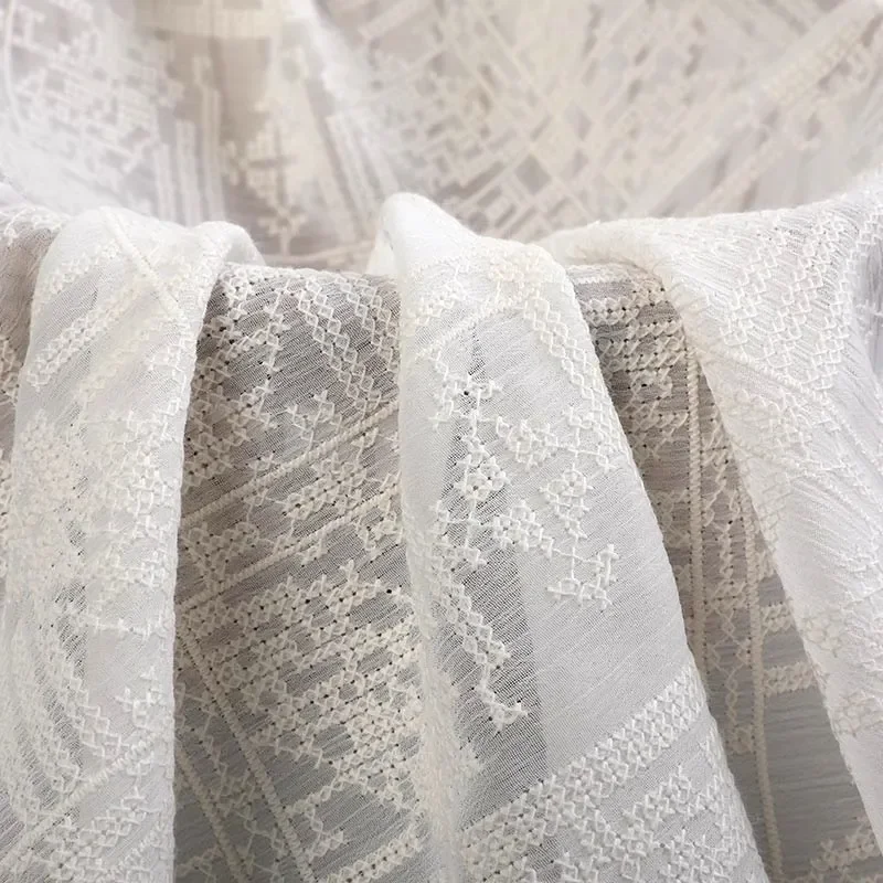 Wholesale All-Floral Design White Dyed 100% Polyester Embroidery Fabric for Wedding Dresses Boys' Bags-Anti-static Breathable