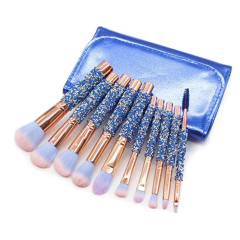 

2021 new arrival products vegan 10 pcs makeup brush private label, Blue color with bag