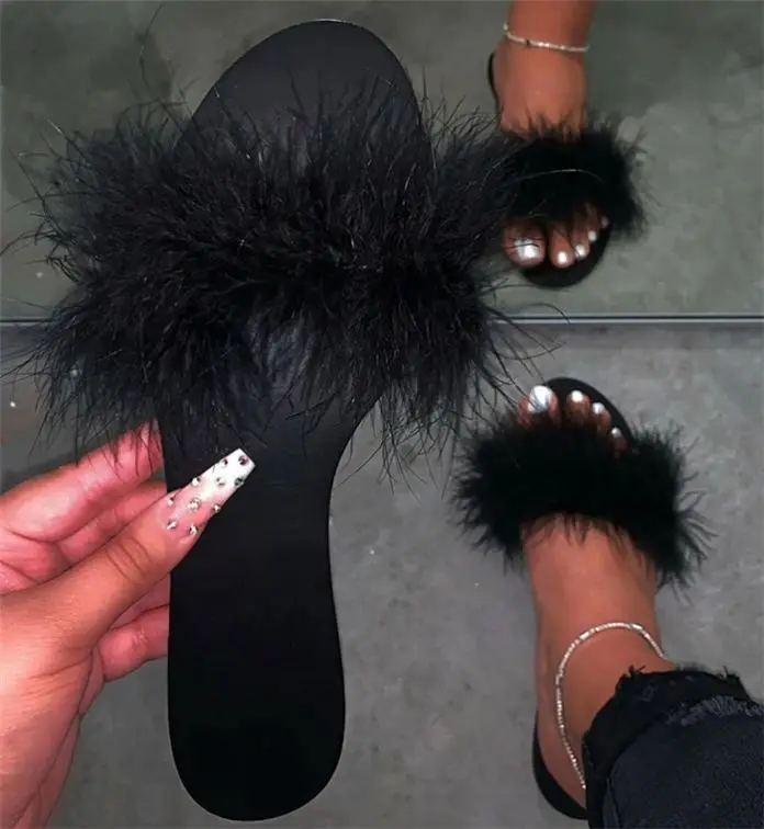 

Latest design ladies shoe flat sandals fashion women slide sandal female Women Custom Fur Sandals Slippers