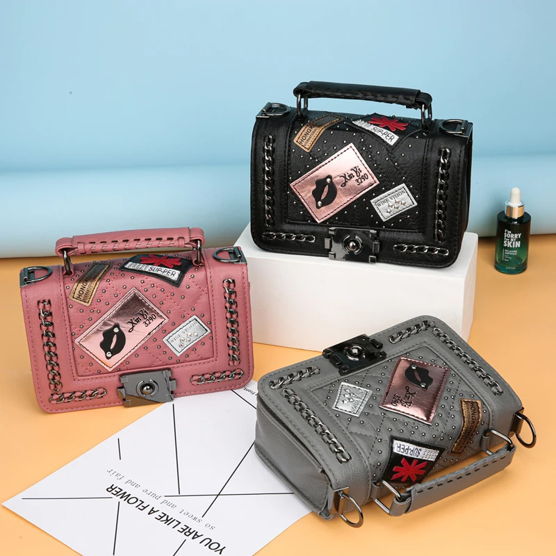 

2021 Summer Girls Luxury Rivets Purses Popular Small Chain Handbag Lady Shoulder Hand Bag For Women