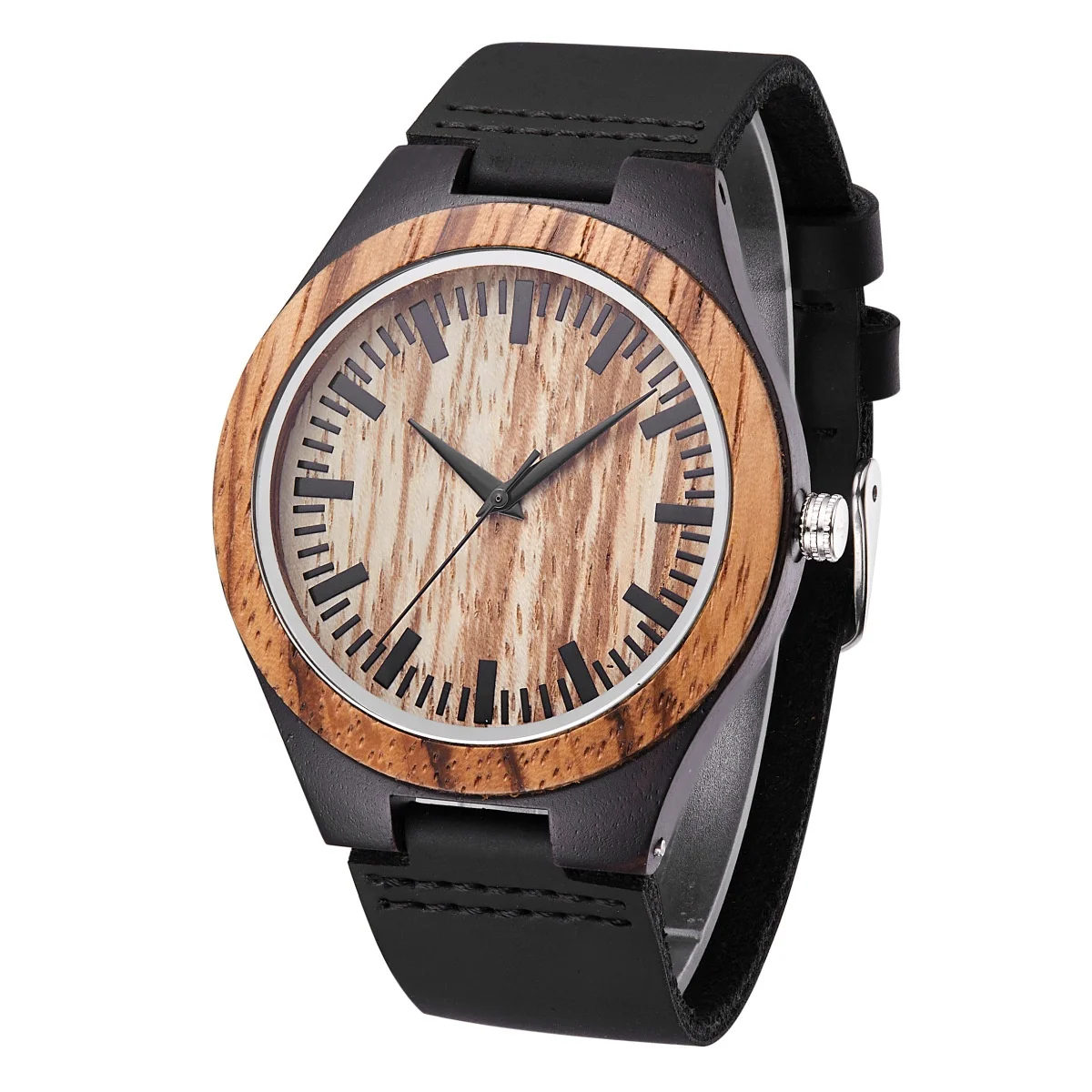 

Wholesale Genuine Leather Japan Quartz Black Ebony Wood Watches Men Reloj De Madera