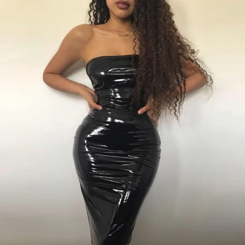 

2020 winter hot sale slit leather dress sexy solid tube dresses women dresses, White/oem