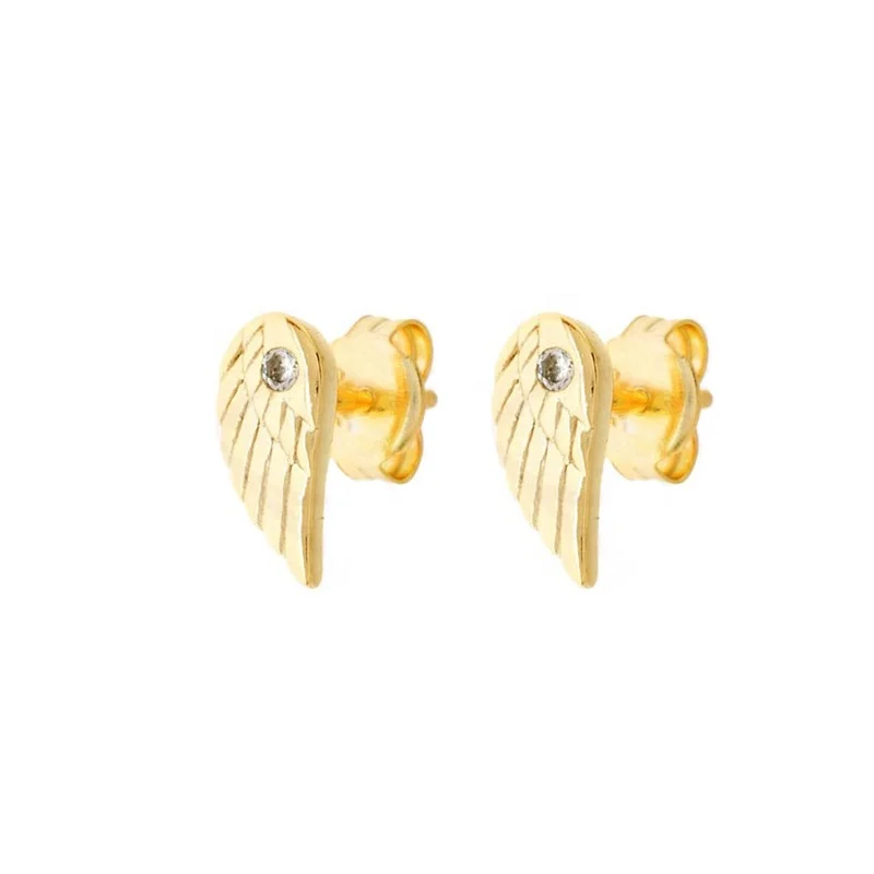 

KSRA Jewelry New Trendy 925 Sterling Silver Mini Delicacy CZ Stone Angel Wings Stud Earrings For Women, Gold and silver