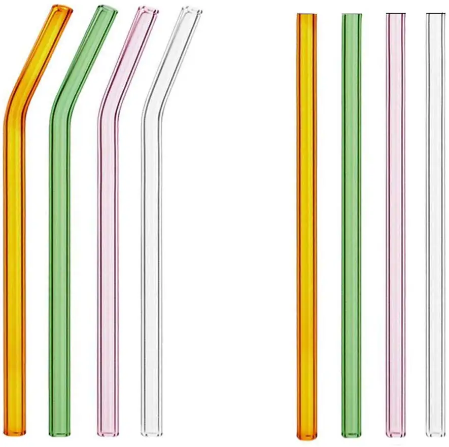 

Food grade Eco-friendly clear reusable bubble boba drinking glass straw set, Customized color