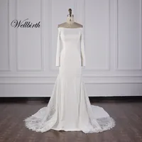 

Simple long sleeve boat neck off the shoulder mermaid wedding dress
