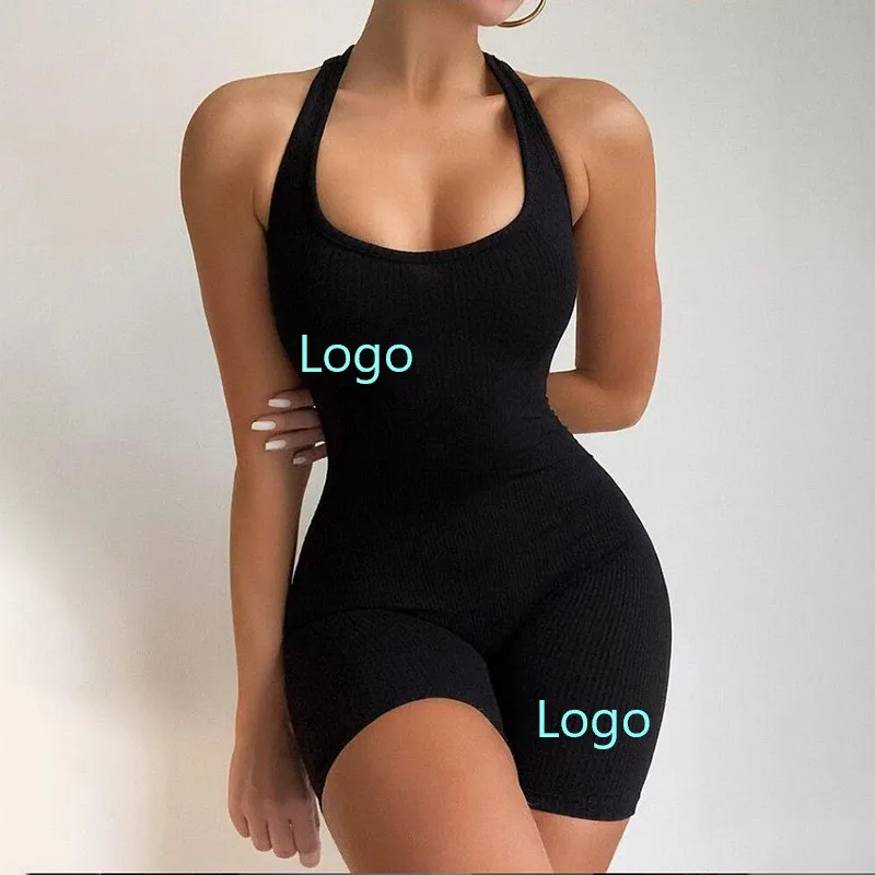 

Hot Ribbed U Collar Breathable Jumpsuits Sleeveless Skinny Sports Yoga Lingerie Jumpsuit Tops Women Rompers One Piece Bodysuit, Black white nude