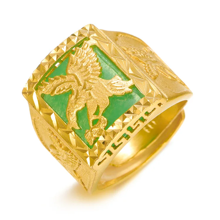 

Vietnam Sand Gold Emerald Eagle Wings Ring Men'S Jewelry New Gold-Plated Black Agate Horse To Success Jewelry