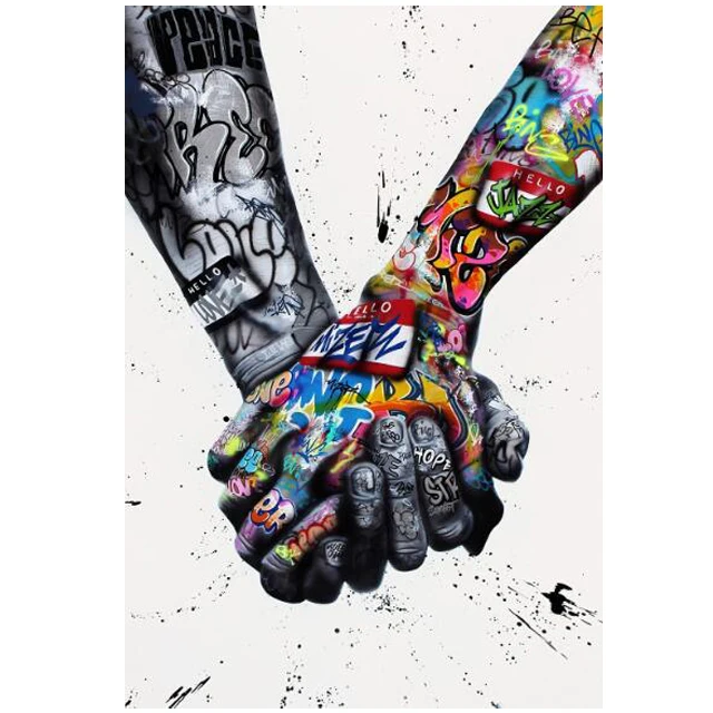 

Street Graffiti Art Canvas Painting Lover Hands Art Wall Posters and Prints Inspiration Artwork Picture for Living Room Decor