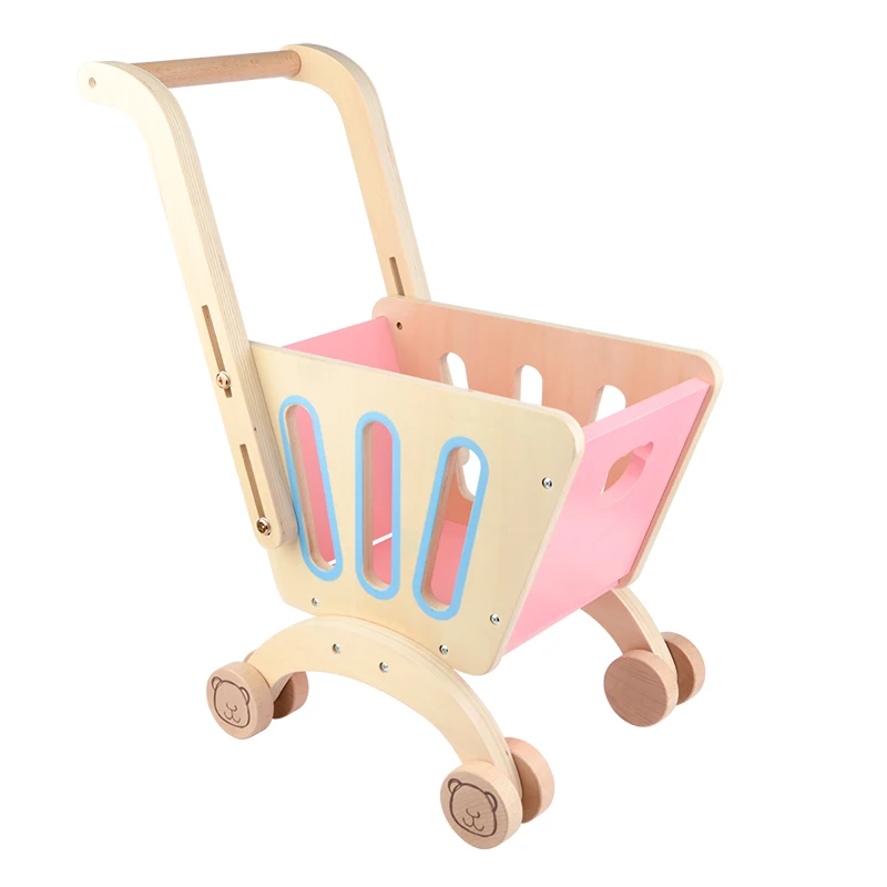 

hot sell simulation wood shopping cart toy girl supermarket cart Role Play Toy Wooden Supermarket Cheap Shopping Trolley