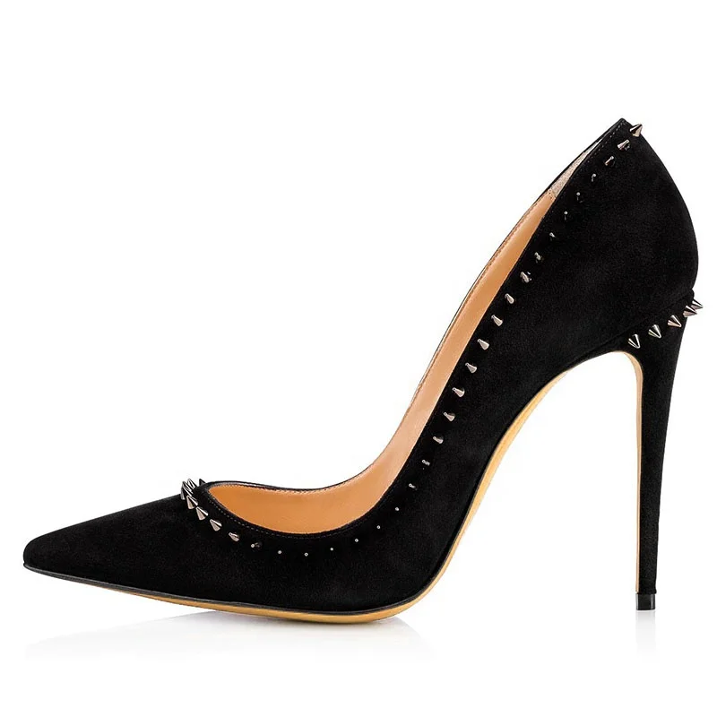 

12cm Pointed Toe Heels Ladies Heeled Pumps Womens High Heel Shoes with Studs, Black