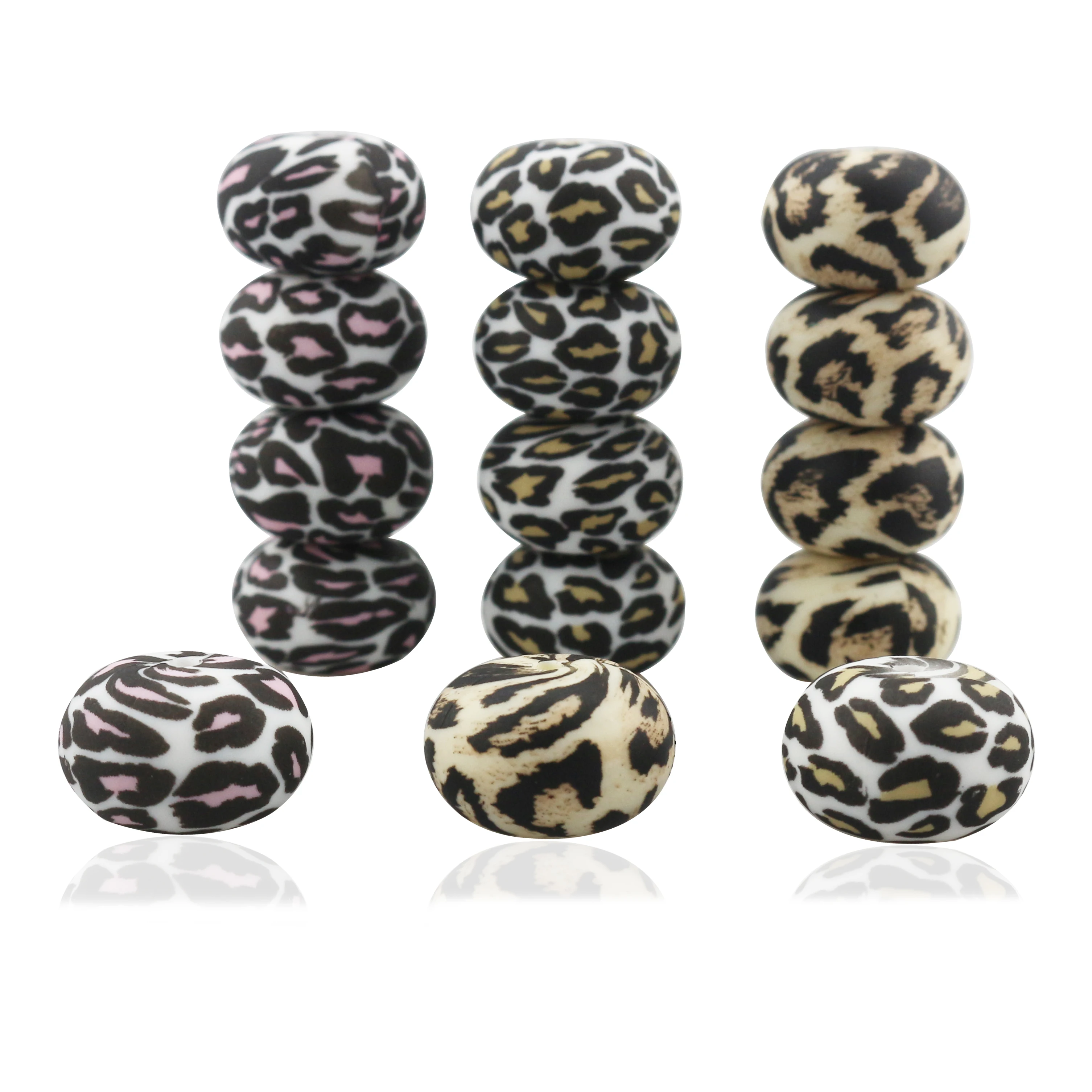 

Wholesale 20mm Leopard Print Food Grade Silicone Baby Chew Beads For Jewelry Lanyard Keychain Soft Teething Silicone Abacus Bead, 33 colors, customed