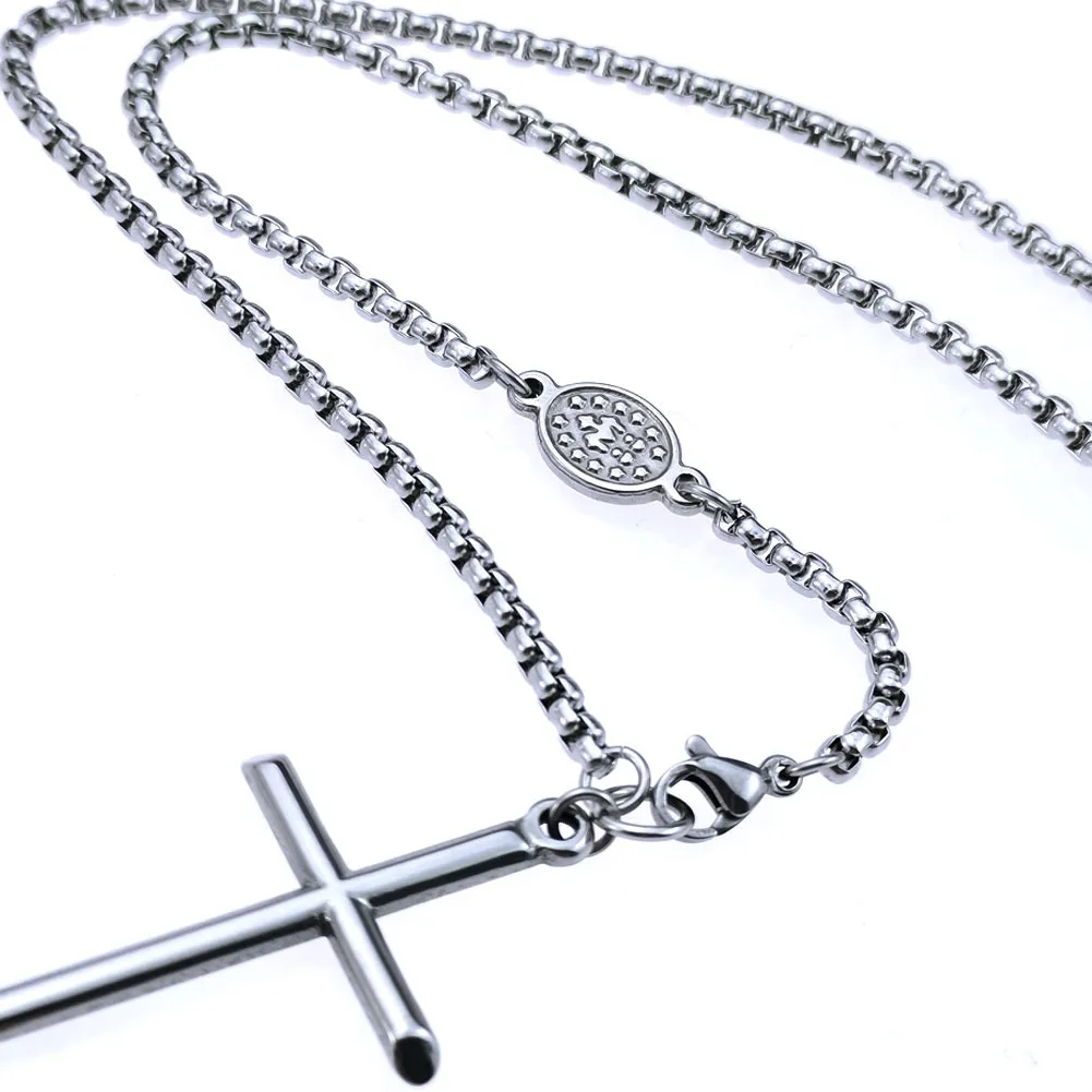 

Ahappy Womens Mens 3mm width box chain Stainless Steel cross Virgin Mary mixed Pendant Necklace silver tone
