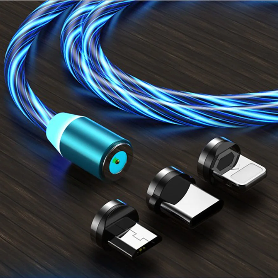 

New Arrivals Trending Products 2022 Fast Charging USB Cable Flowing Light Mobile Phone Cable USB Magnetic Charger Cable, Blue /red/green/colorful