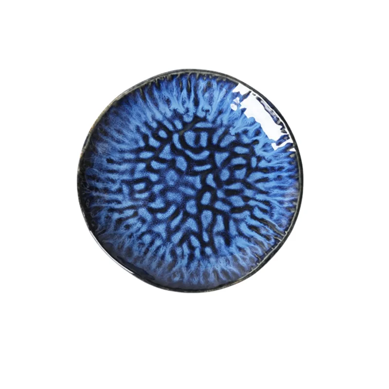 

Wholesale  Luxury New Product 2021 Round Blue Relief Plate Ceramic