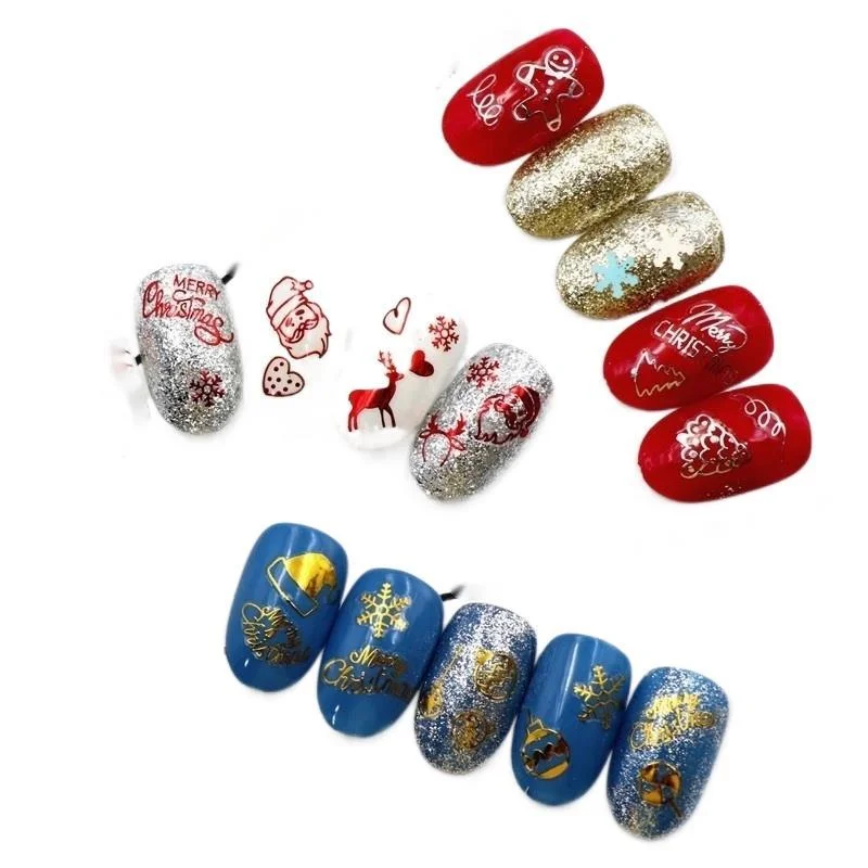 

Christmas Nail Art Stickers Gold Silver Red Color Snowflake Snowman Christmas Tree Santa Hollow Nail Decals Manicure Decor