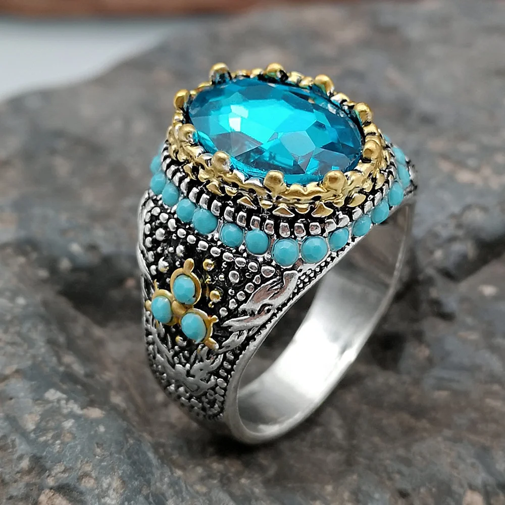 

fashion aquamarine mens vintage diamond fine gemstone crystal ring with stones for women turquoise sterling silver rings jewelry