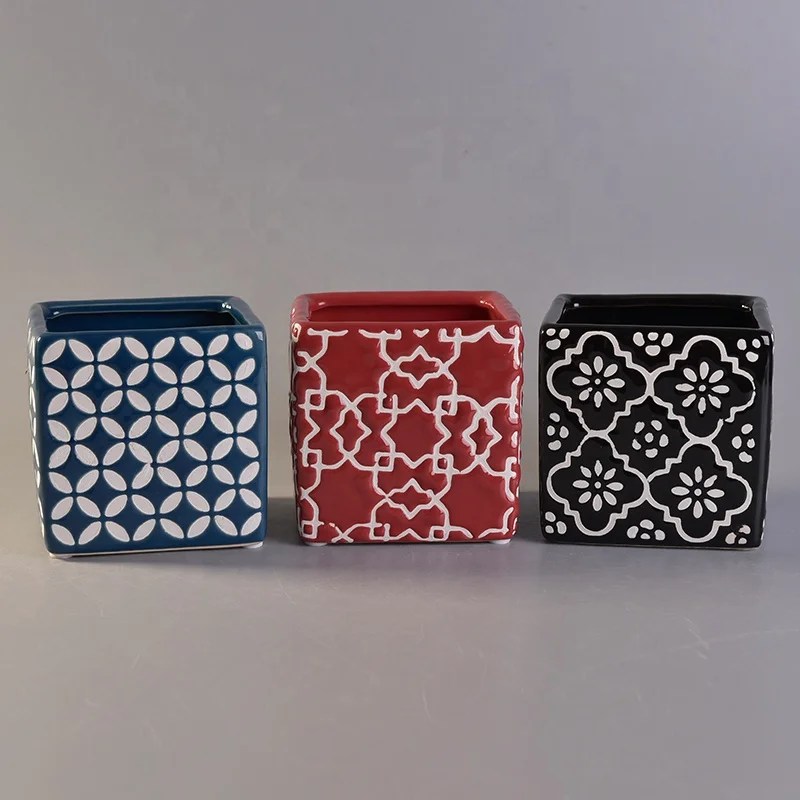 Vintage glazed square ceramic tealight candle jar candle holders home decoration wholesale