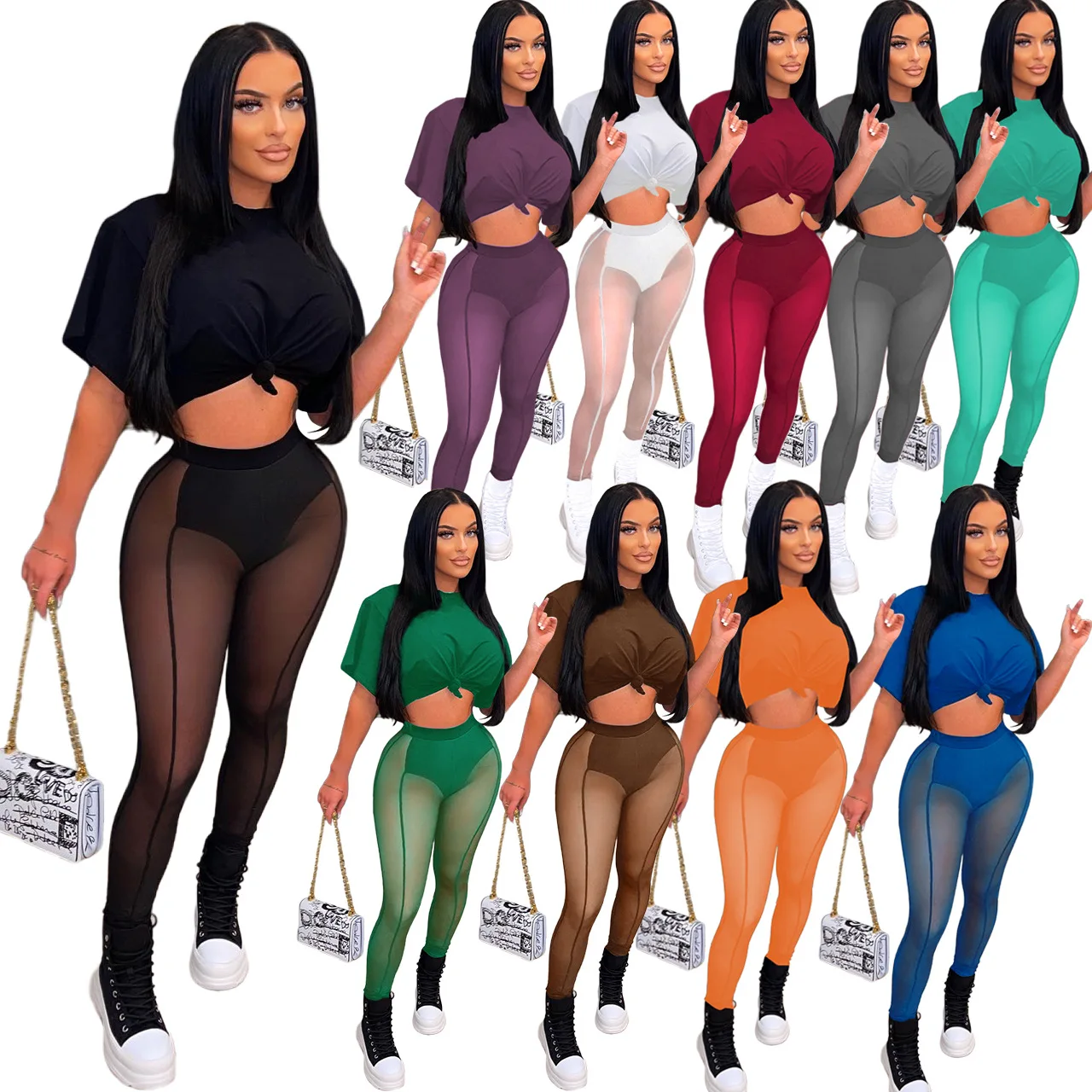 

2022 Wholesale Logo Custom Sweat Suit Jogging Sets Women Crop Tops 2 Piece Pant Set Biker Shorts Mesh 2 Piece Pant Set Outfits, Customized color