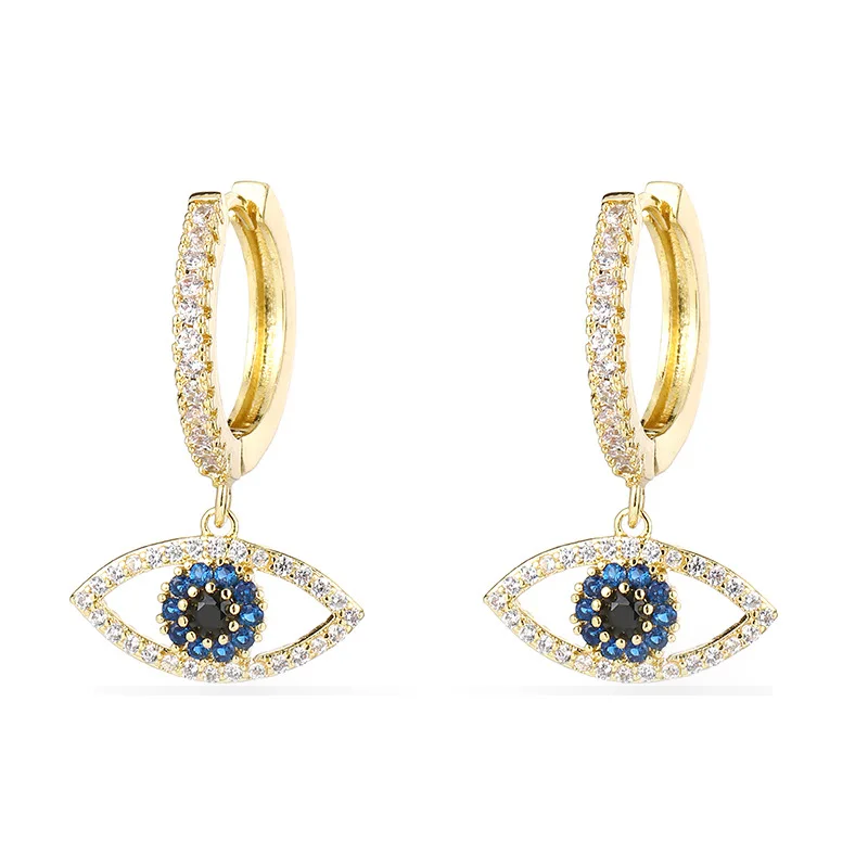 

Fashion Creative Design Real Gold Plating Full CZ Crystal Eyes Hoop Drop Earrings Sparkling Cubic Zircon CZ Eye Huggie Earri