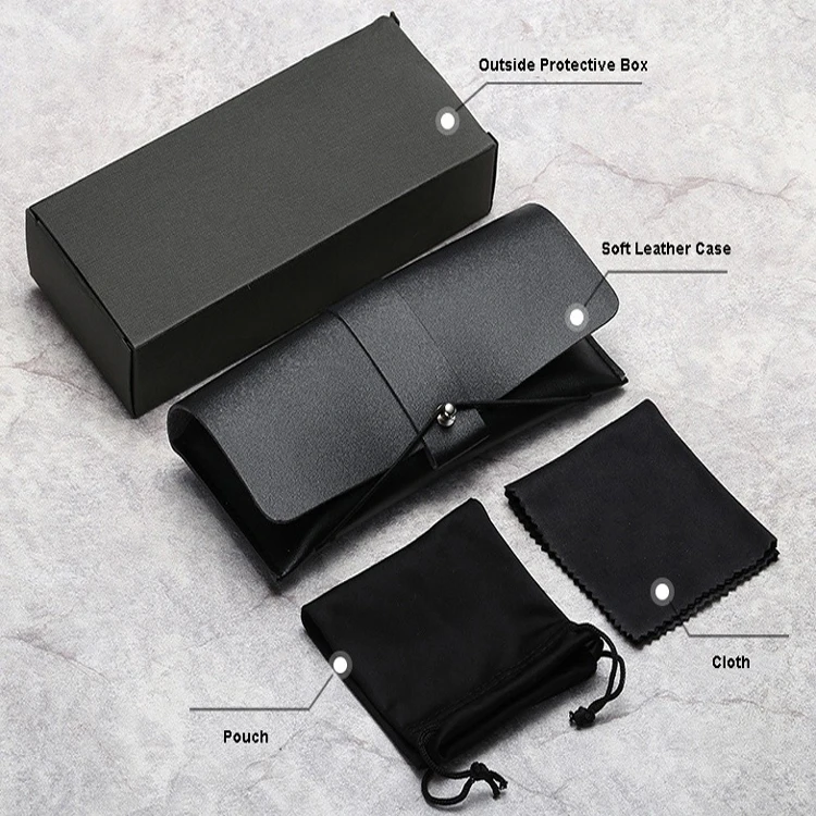 

Euromonk Custom Logo Soft Pu Leather Sunglasses Case Optical Reading Glasses Case Set With Pouch And Cloth