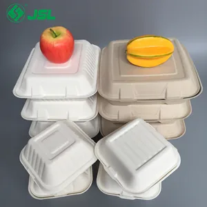 Image of Custom Leakproof Hot Food to go Containers Disposable Biodegradable 3 Compartment Sugarcane Bagasse Kids lunch box
