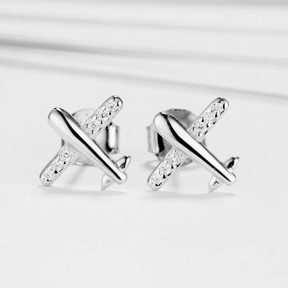 

Wholesale 100% 925 Sterling Silver Earrings Cute CZ Aircraft Stud Earrings For Women Fashion Jewelry Gift