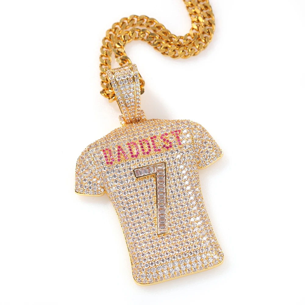 

New Arrive BADDEST Jersey Iced Out Number 7 Pendant Necklace Cubic Zirconia Chain Hip Hop Rock Jewelry For Men Gift