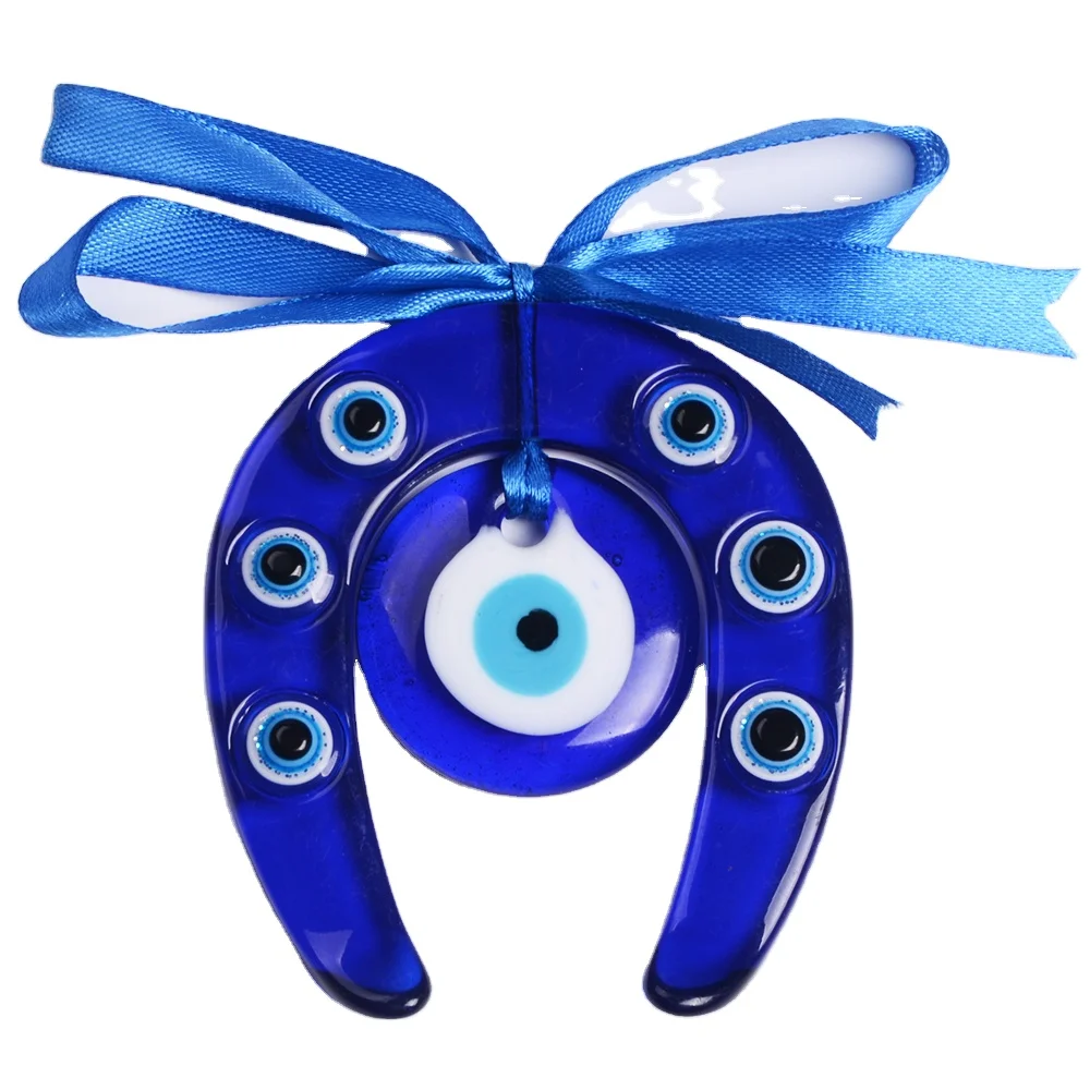 

Muslim Gift Glass Blue Eye Pendant Silk Ribbon Evil Eye Hangings Decoration