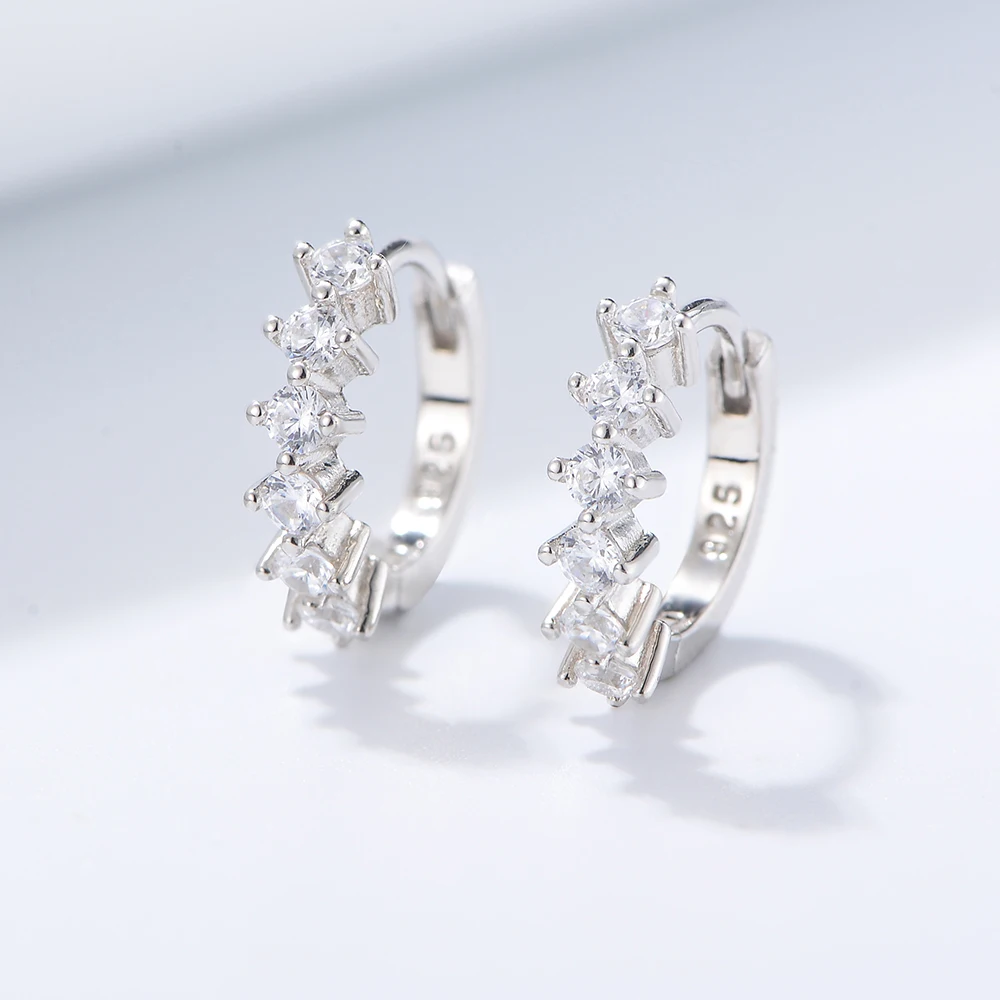 KE3368  Luxury Trendy Party Wedding Earrings Round 925 Silver Cubic Zirconia Huggie Earrings Women