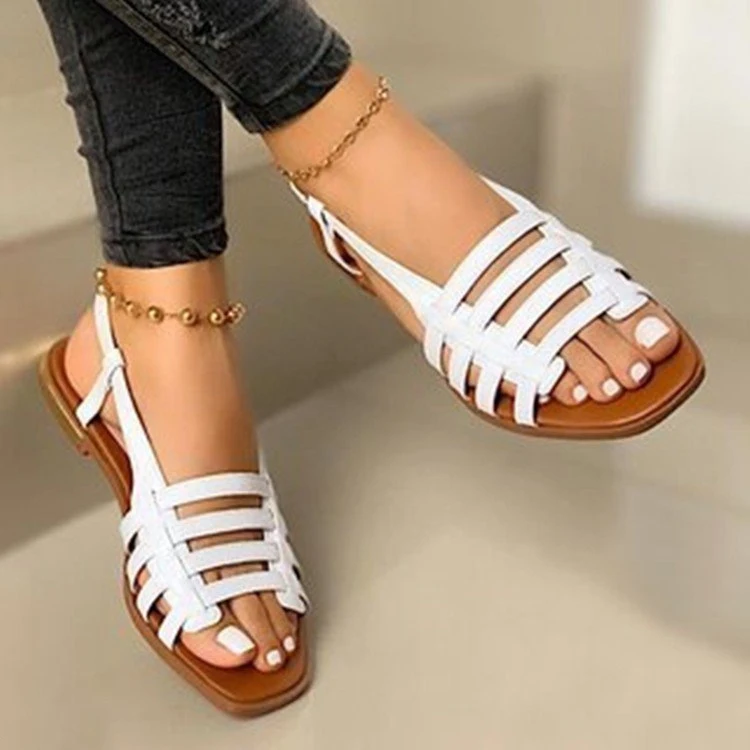 

Summer Designer Gladiator White Flat Braided Sandals For Women And Ladies, Black,white,champagne