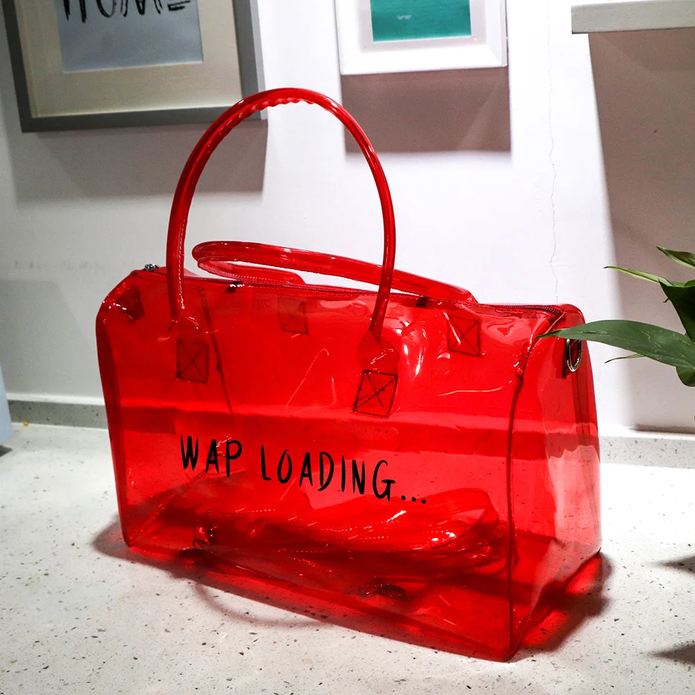 

Customize Transparent PVC Duffel Bag wap loading Hologram travel bag Pink clear overnight jelly spend the night duffle bag, Ping/ purple/ light blue /red