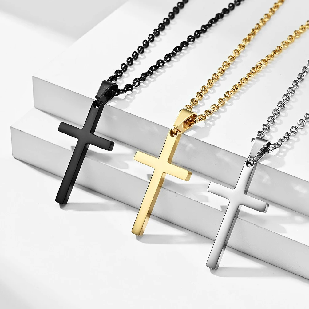 

Wholesale Fashion Simple Stainless Steel 18k Gold Silver Color Cross Pendant for Necklace Jewelry Making