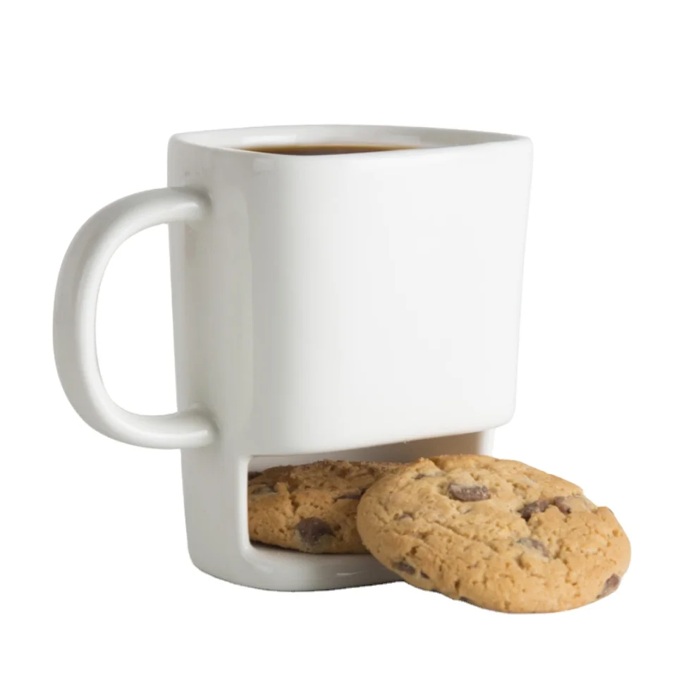 

Coffee and Cookie Mug Ceramic Dunk Mug Coffee Cup with Biscuit Pocket Holder Tea Milk Cup Party Creative Gift, White