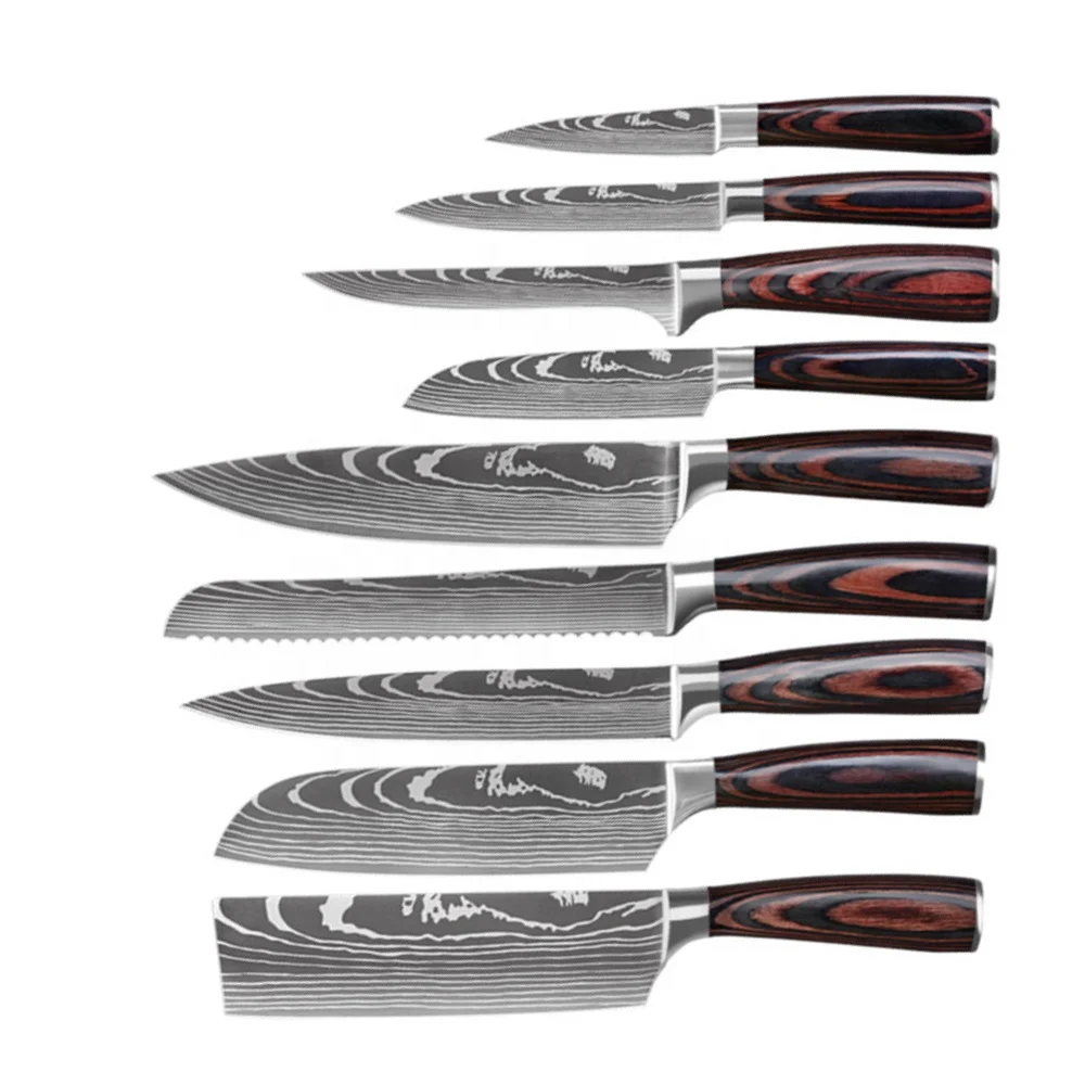 

9 Pieces Damascus Laser Pattern Kitchen Knives Set