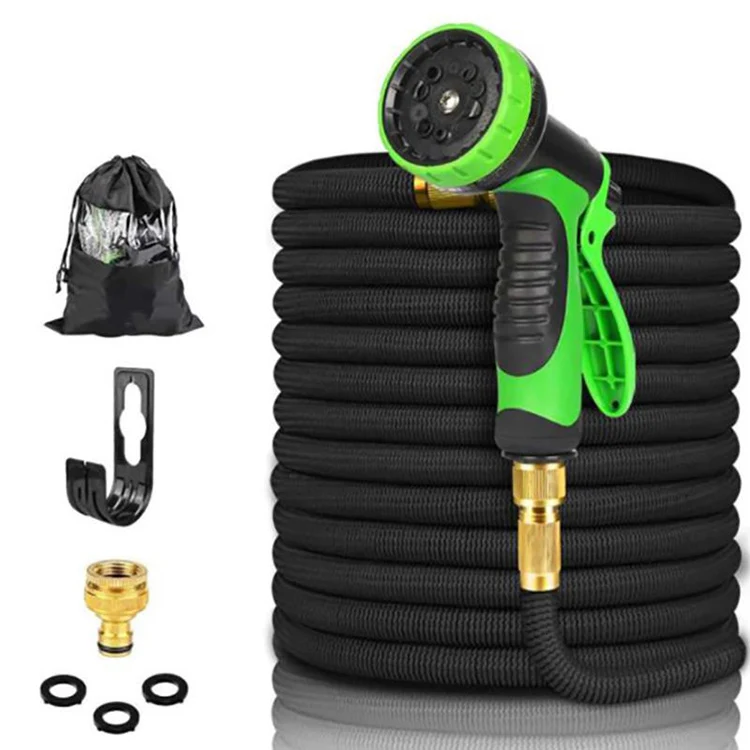 

Hot selling 100ft expandable garden water brass hose & reels with spray gun, Green&black