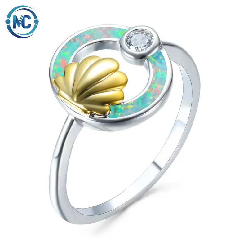 

2021 The New Creative Gold Shell opal ring fashion simple zircon ladies ring party ring birthday gift