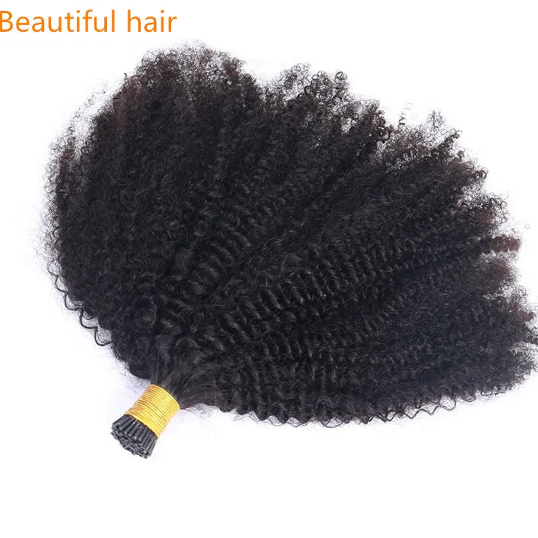 

Wholesale Indian Virgin Hair Extension Curl Natural Black Color Afro Kinky Curly 3B 3C itip Double Drawn i tip Hair Extensions
