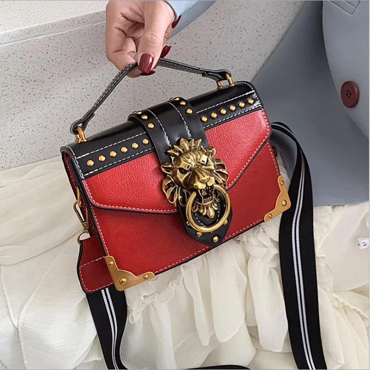 

Fashion Lion head rivet Messenger Handbag Female Leather for Women Ladies Woman Custom Crossbody Bag