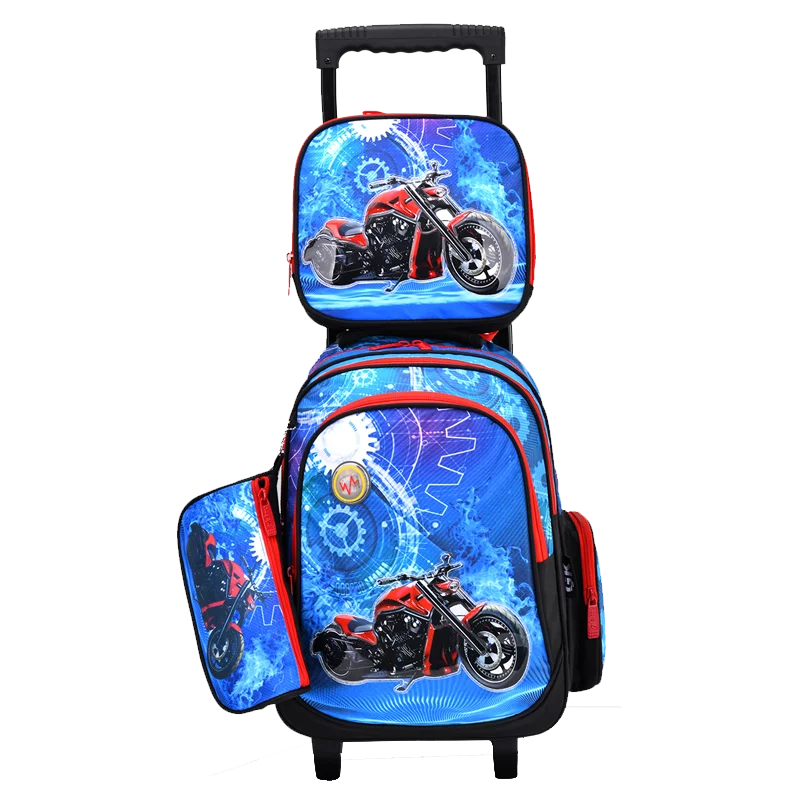 

Wholesale 16 inch orignal cartoon character design trolley school bags with 3 pieces set, 15colors