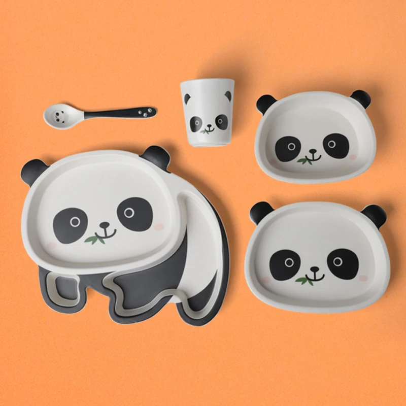 

Panda Plate Manufacturers Bamboo Dinner Plates Baby Bamboo Fiber 5 Piece Dinner Set Kids Panda Plate Set, Can be customized