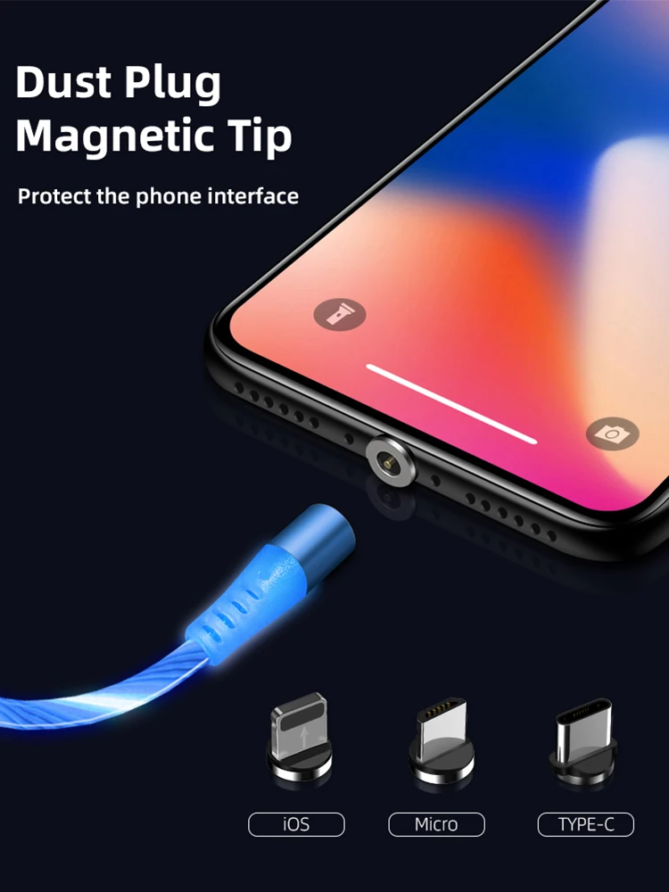 1Meter 3.28ft USB LED Light Charging Luminous Data Cable 3 in 1 Magnetic Micro Lighting USB C Light Streamers Magnetic USB Cable - ANKUX.COM