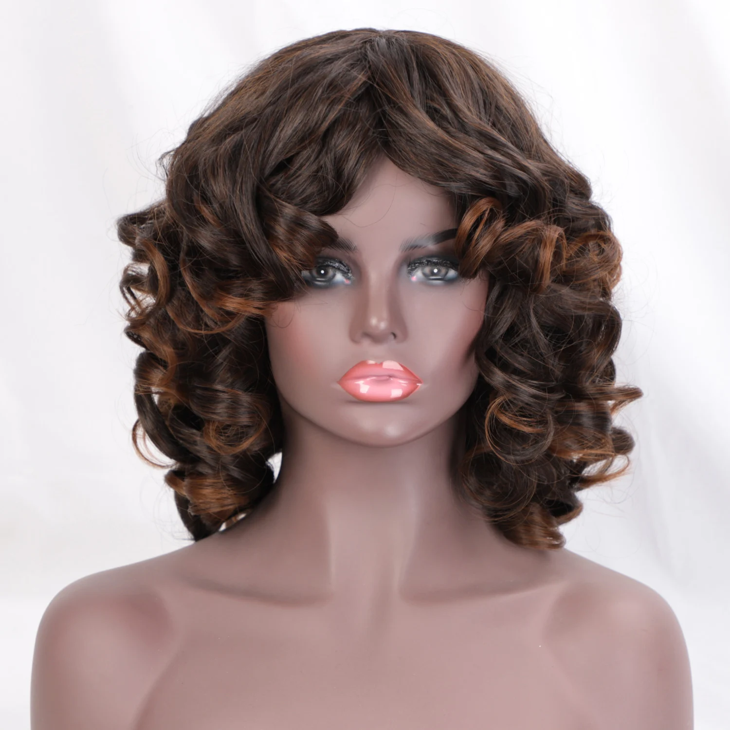 

Aisi Hair Vendor Cheap Wholesale Curly Loose Wave Short Bob Ombre Brown Wig With Bangs For Black Women Synthetic Hair Wigs